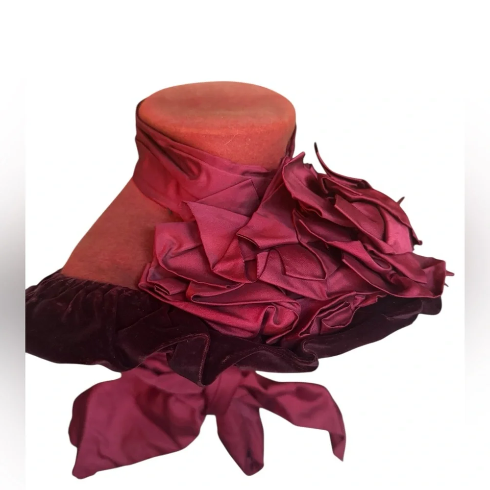 Late 19th/Early 20th Victorian/Edwardian Eras Wide Brim Velvet Trim Prominent Ri - Picture 2 of 11